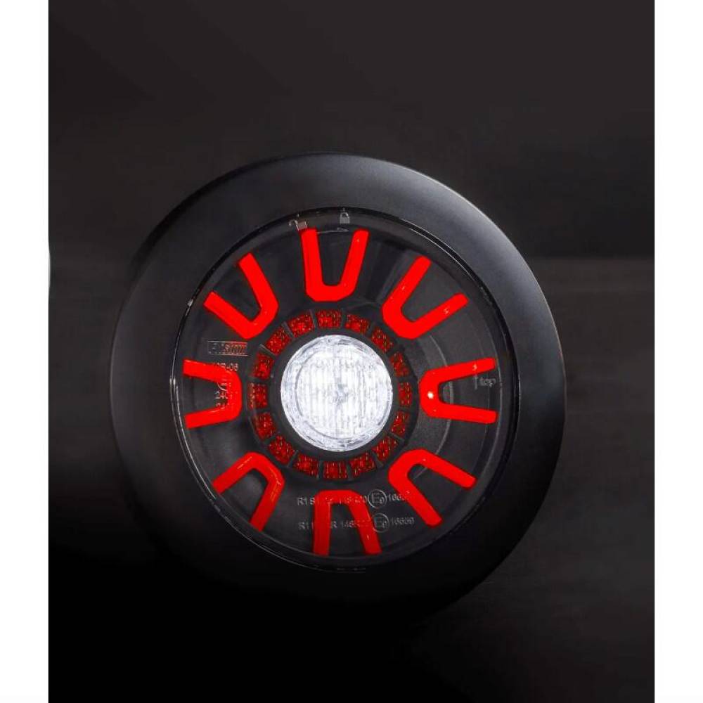 Lampa ceata fi152, 3 functii, LED, cu pozitie si mers inapoi, 12-36V, hamburger, cablu 1m, stanga-dreapta, incastrabila, cu inel negru, FT-314 LED BLACK Fristom