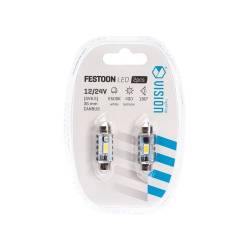 Set 2 becuri sofit SV8.5, C5W, 36mm, LED SMD3570, 12-24V, 3.4W, 400lm, iluminare 180gr, Canbus, Festoon, Vision 83210