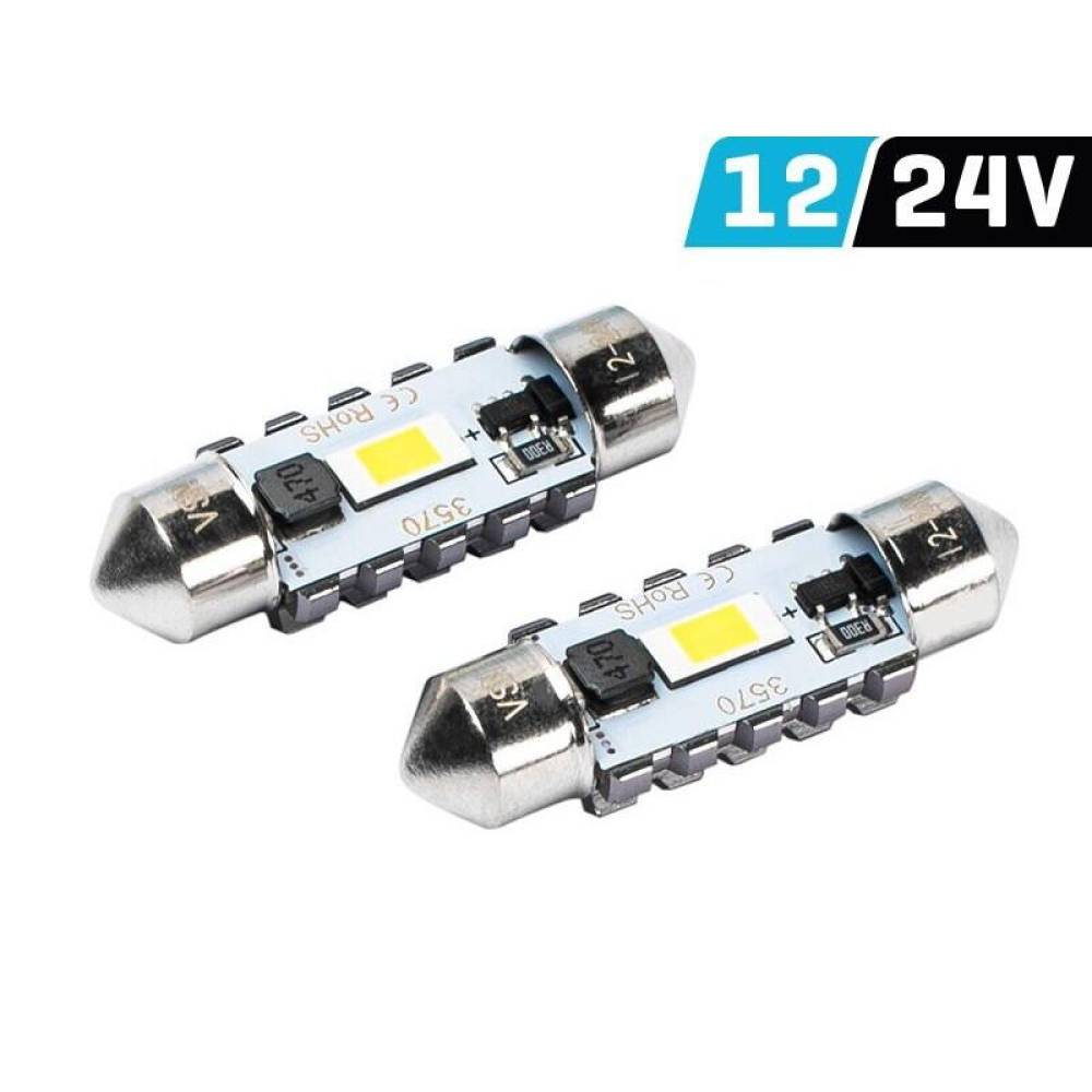 Set 2 becuri sofit SV8.5, C5W, 36mm, LED SMD3570, 12-24V, 3.4W, 400lm, iluminare 180gr, Canbus, Festoon, Vision 83210