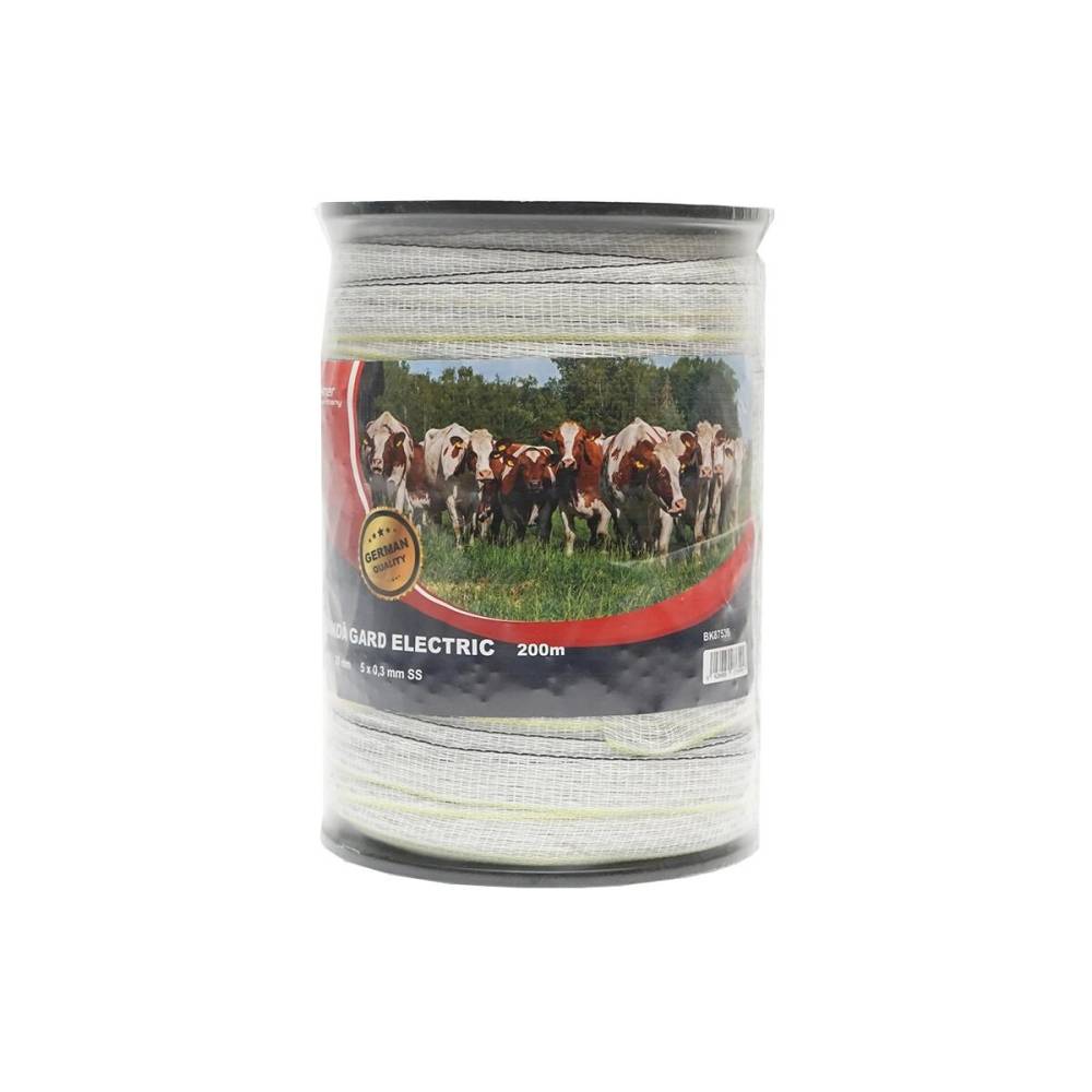 Rola banda alb-galben-negru, latime 20mm 5x0.3mm SS ,200m , pt gard electric BK87536