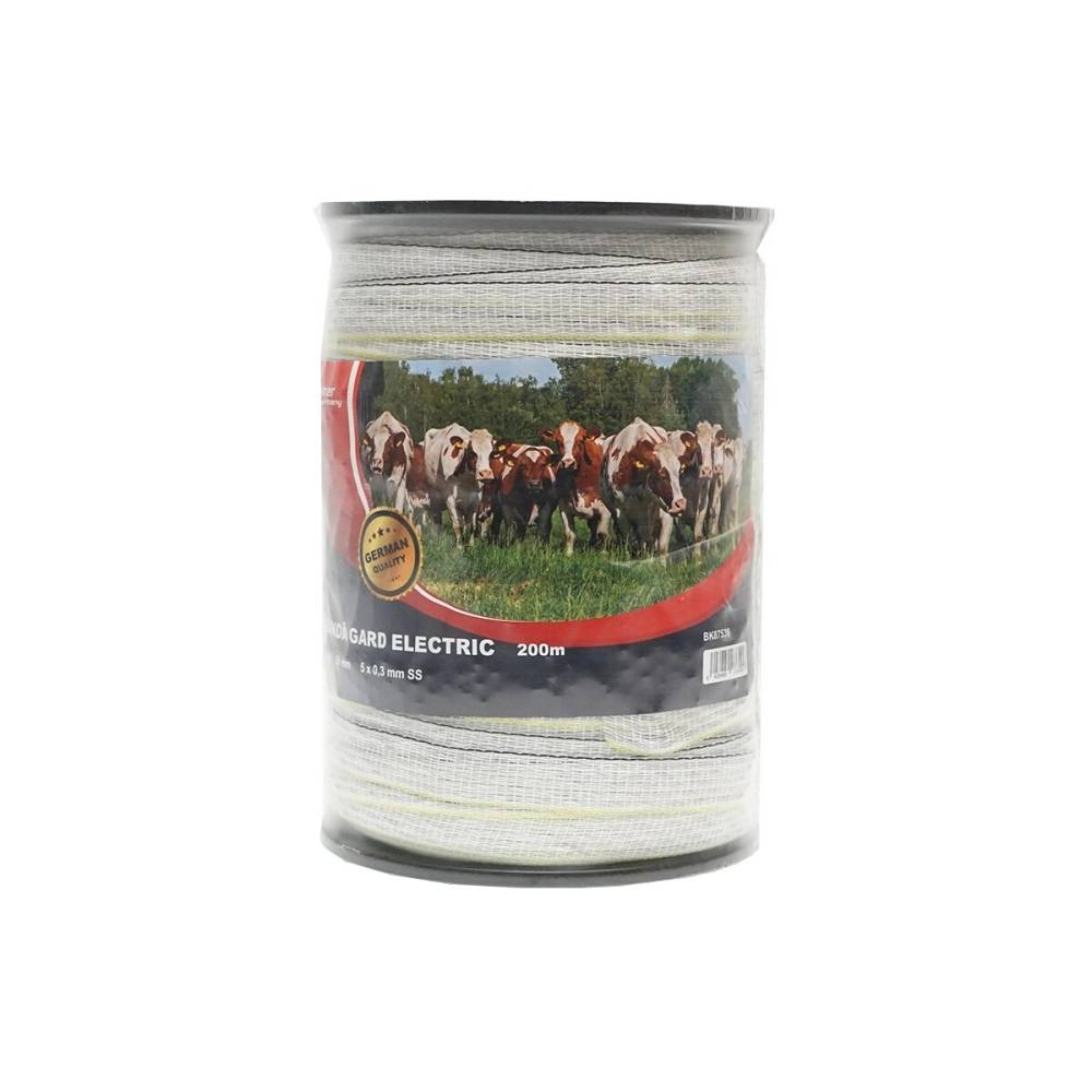 Rola banda alb-galben-negru, latime 20mm 5x0.3mm SS ,200m , pt gard electric BK87536