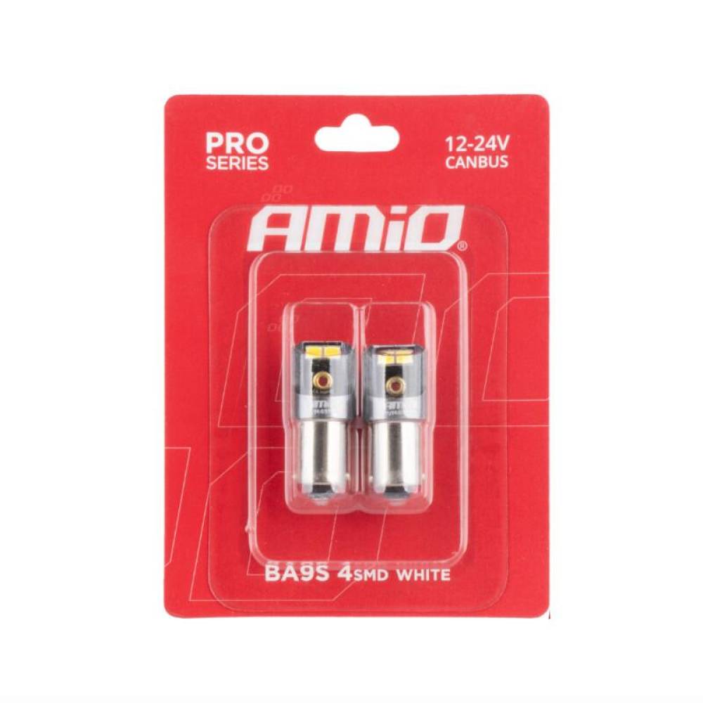 Set 2 becuri bord, T4W-BA9S, cu 4 Leduri SMD 2016, 12-24V, alb, Canbus, Pro Series, 03579 Amio