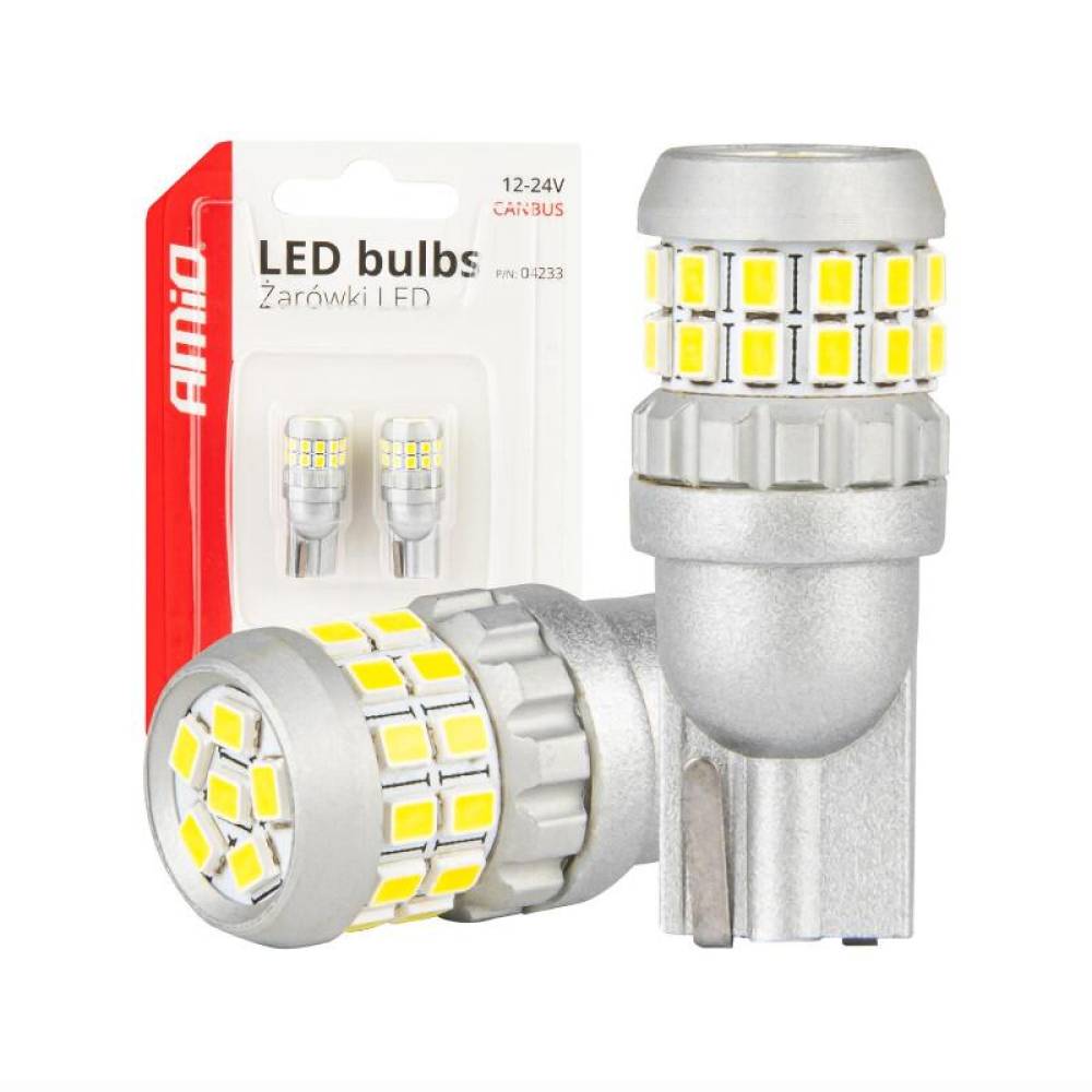 Set 2 becuri T10, 30 LED-uri SMD2016, 12-24V, W5W, CANBUS, alb 04233 Amio