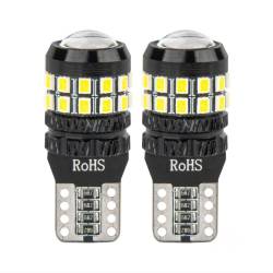 Set 2 becuri T10, 27 LED-uri, SMD 3014, 12-24V, W5W, 5500K, cu lupa, Canbus, alb, 04258 Amio