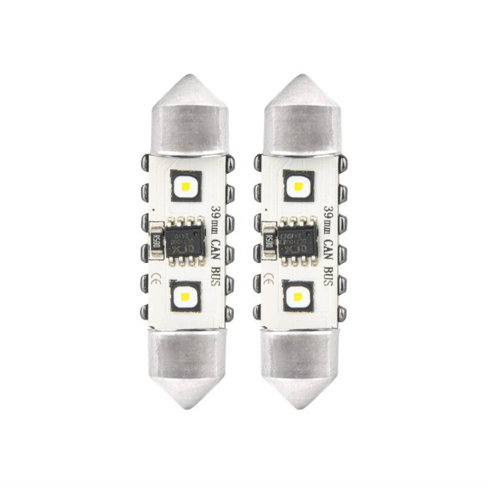 Set 2 becuri sofit, 12-24V, C5W, 39mm, 2 LED-uri SMD 3838, Canbus, alb, 04249 Amio