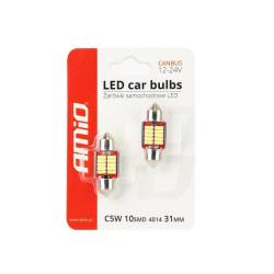 Set 2 becuri sofit, 12-24V, C5W, C10W, C3W, 31mm, 10 LED-uri SMD 4014, Canbus, alb, 01288 Amio