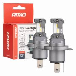 Set 2 becuri H4-H19, LED, 12V, 60W, 5600lm, 6000K, cu ventilator, Canbus, Hybrid 04114 Amio