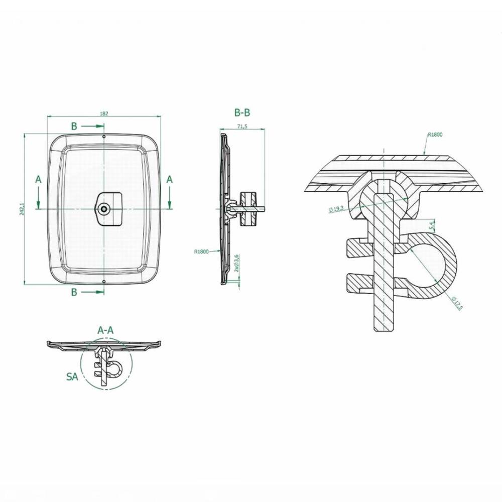 Oglinda 242x182mm, clema 16-20 mm, universala, tractor Massey Ferguson, Deutz, Case, Class, Fiat. Solus LS0237
