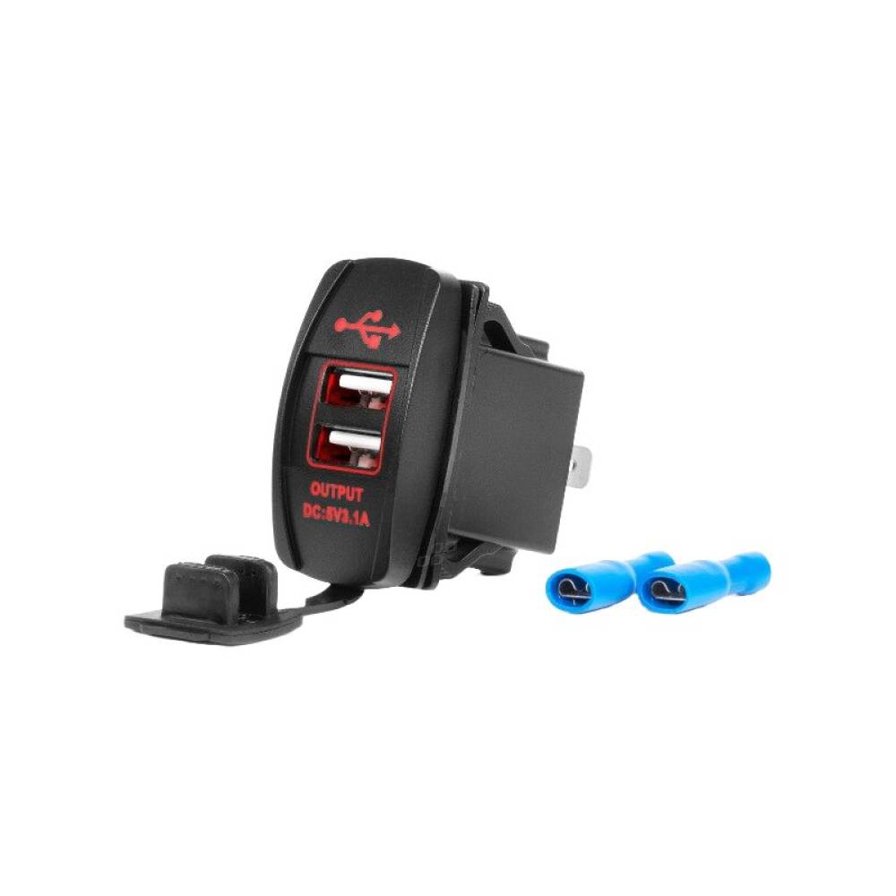 Priza cu 2 USB, cu LED rosu, 12-24V, incastrabila, 04228 Amio Priza cu 2 USB, cu LED rosu, 12-24V, incastrabila, 04228 Amio