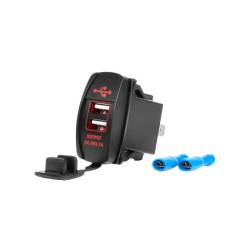 Priza cu 2 USB, cu LED rosu, 12-24V, incastrabila, 04228 Amio
