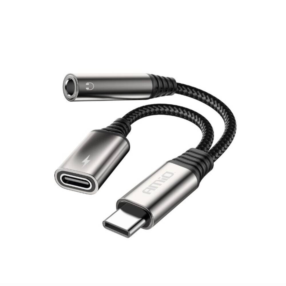 Adaptor cablu USB Tip-C la USB-C si Mini Jack Stereo, 3.5mm, 10cm, 04295 Amio Adaptor cablu USB Tip-C la USB-C si Mini Jack Stereo, 3.5mm, 10cm, 04295 Amio