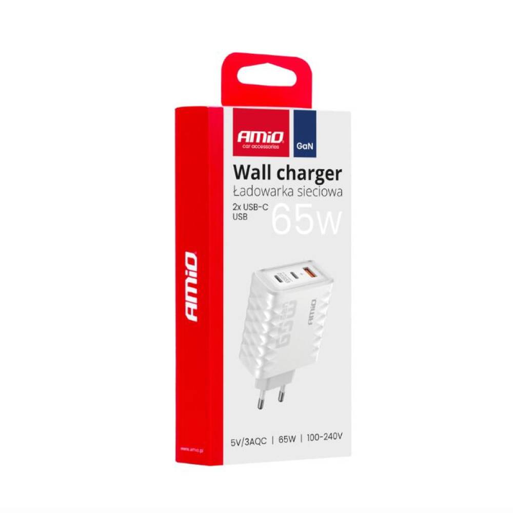 Incarcator rapid cu 3 USB-uri, priza 220V, 2xUSB-C si 1xUSB-A, 65W, 3AQC, 04289 Amio