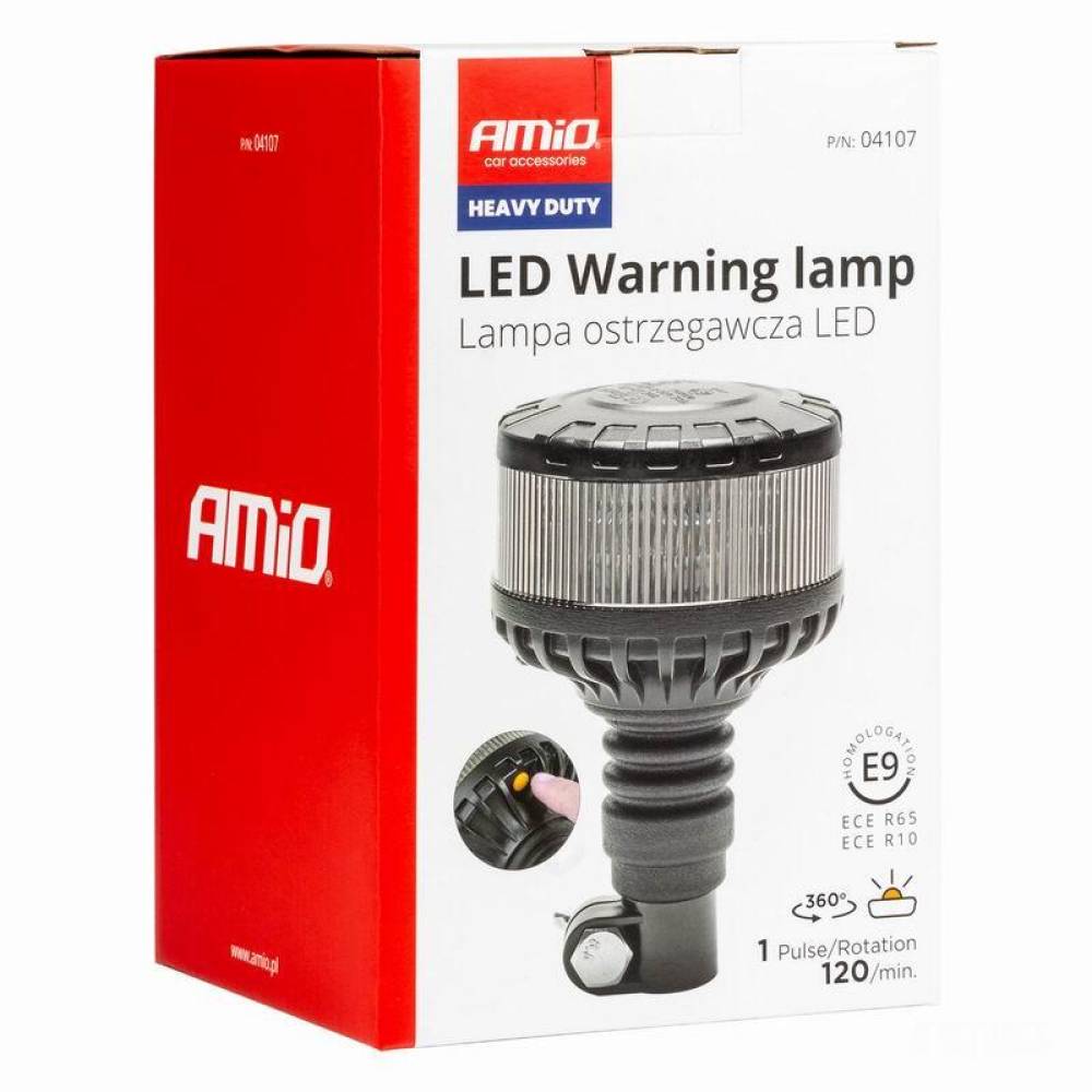 Girofar 12-24V, h169, 16 LED-uri, pe tija flexibila, difuzor transparent, lumina portocalie, 04107 Amio