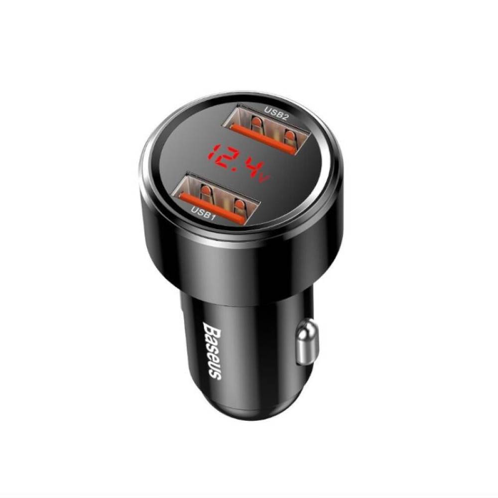 Incarcator auto 2xUSB, cu voltmetru, 12-24V, 45W QC 3.0, negru, Magic Dual, 29321 Baseus