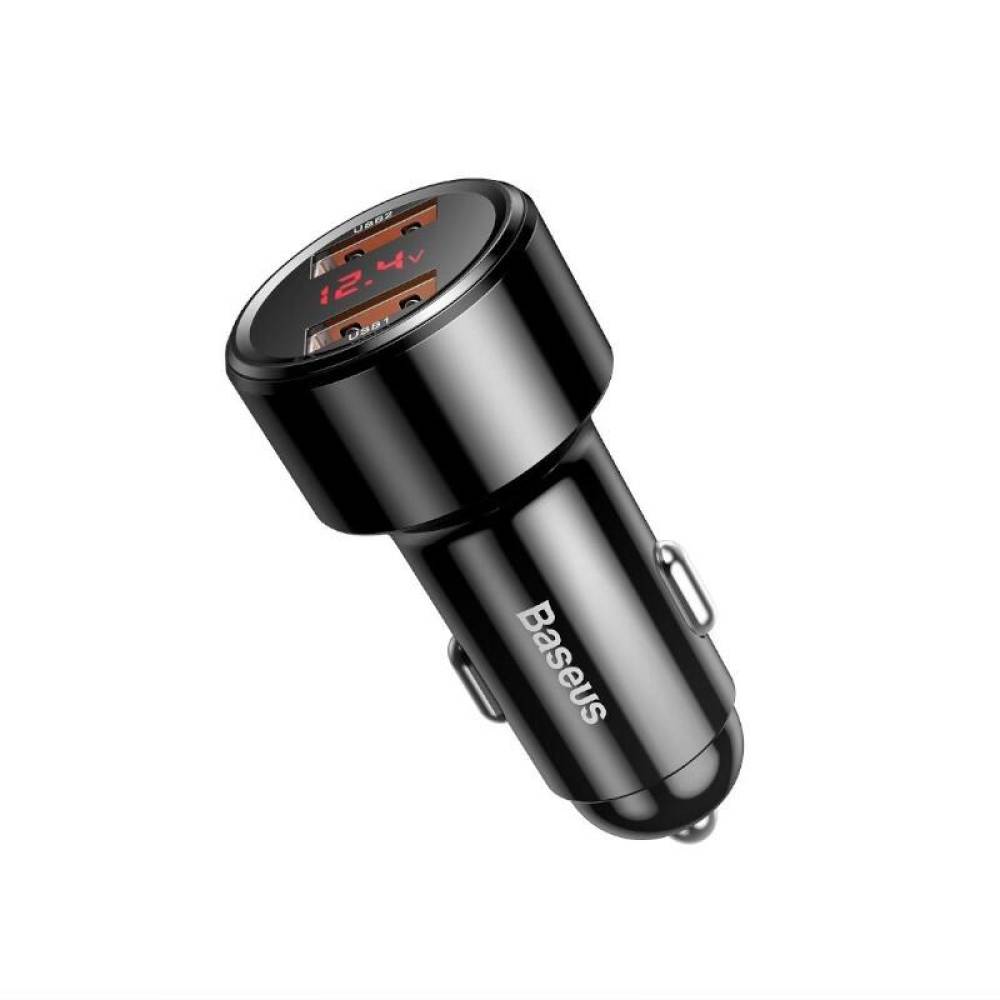 Incarcator auto 2xUSB, cu voltmetru, 12-24V, 45W QC 3.0, negru, Magic Dual, 29321 Baseus