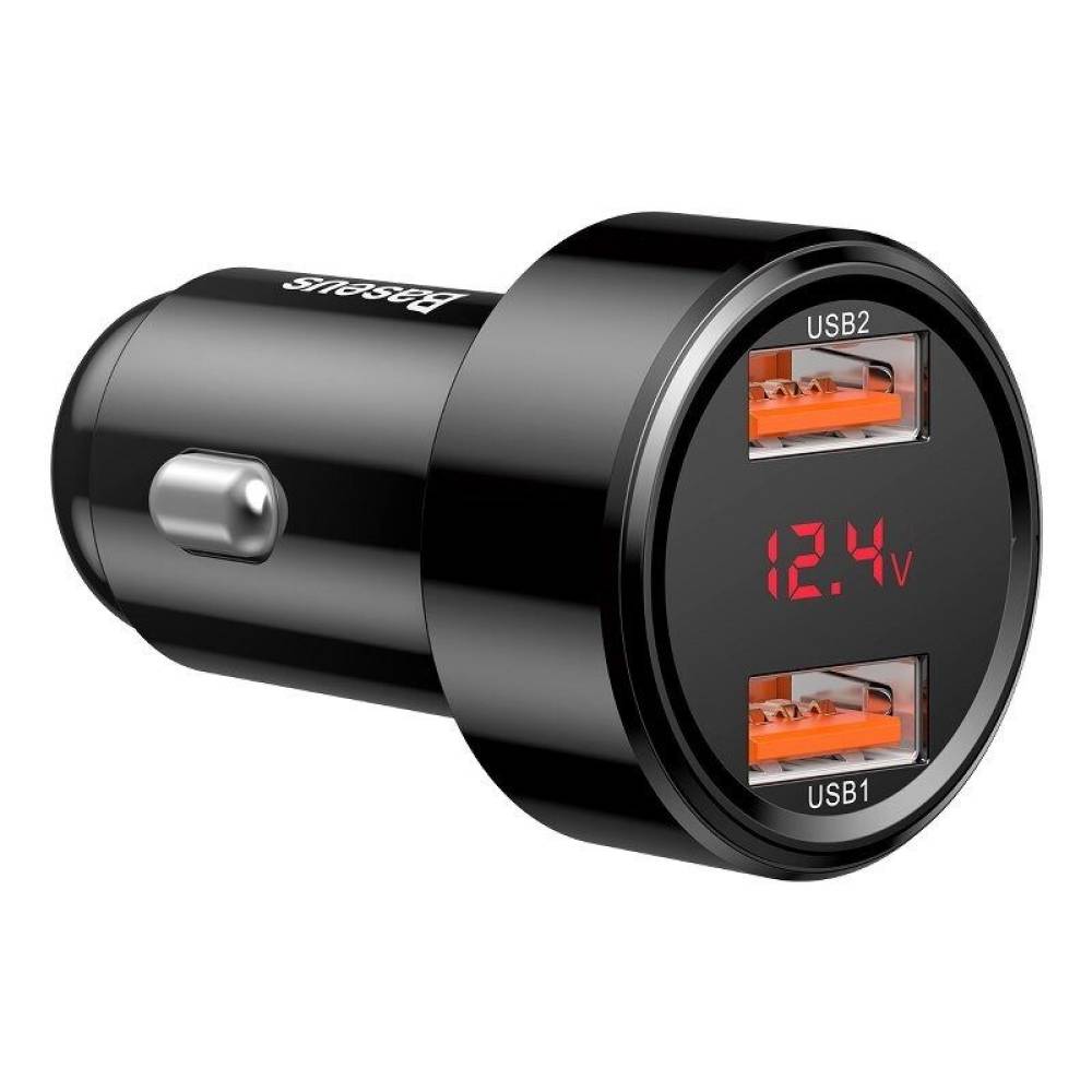 Incarcator auto 2xUSB, cu voltmetru, 12-24V, 45W QC 3.0, negru, Magic Dual, 29321 Baseus