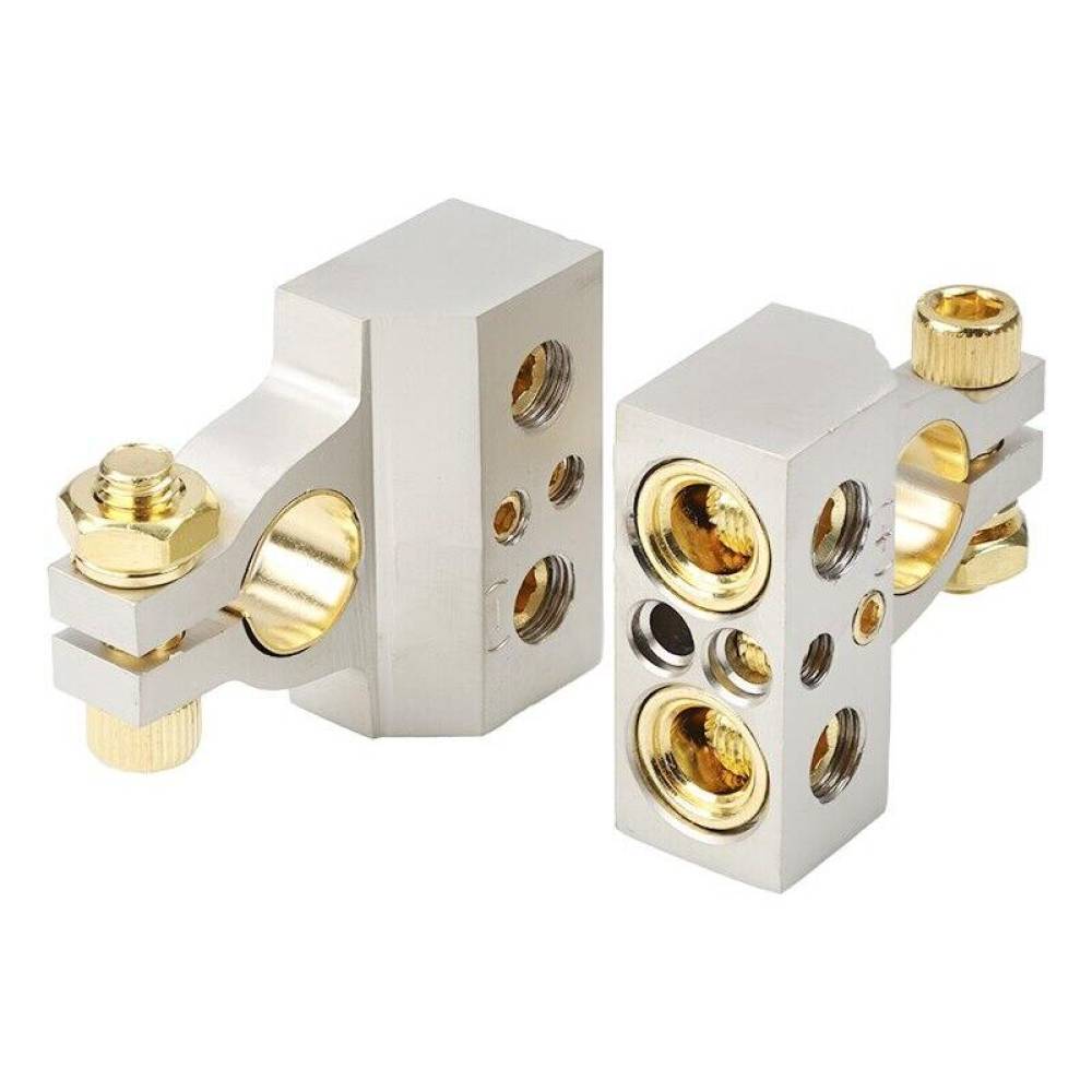 Set 2 borne acumulator cupru si zinc, 500A, 12-72V, fi 16-18mm, fixare-decuplare rapida, 4 cai, 83019 Carmotion