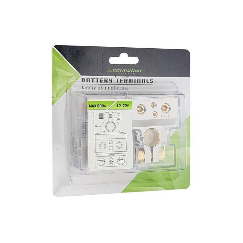 Set 2 borne acumulator cupru si zinc, 500A, 12-72V, fi 16-18mm, fixare-decuplare rapida, 4 cai, 83019 Carmotion