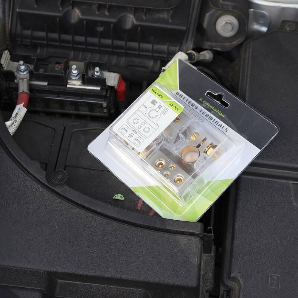 Set 2 borne acumulator cupru si zinc, 500A, 12-72V, fi 16-18mm, fixare-decuplare rapida, 4 cai, 83019 Carmotion