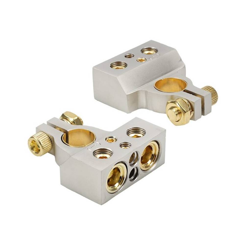 Set 2 borne acumulator cupru si zinc, 500A, 12-72V, fi 16-18mm, fixare-decuplare rapida, 4 cai, 83019 Carmotion