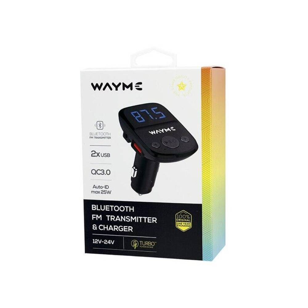 Transmitator FM Bluetooth, MP3, 12-24V, LED cu voltmetru, 2xUSB cu incarcare rapida QC3.0, AUTO-ID, Jack 3.5mm, Hands-Free, Micro SD, 63017 WAYME