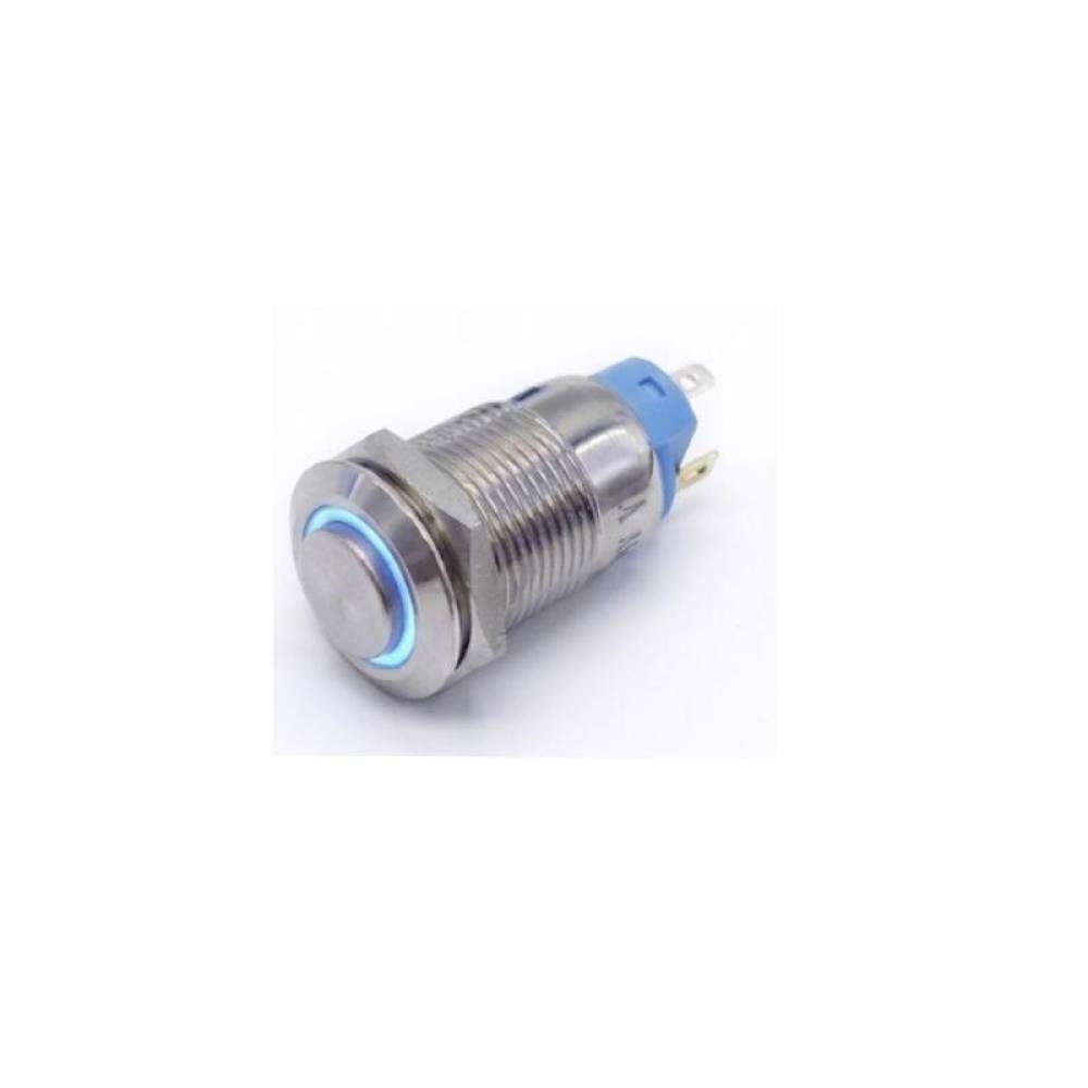 Intrerupator buton On-Off, cu retinere, fi12mm, aluminiu, 4 pini, LED, TLB93A
