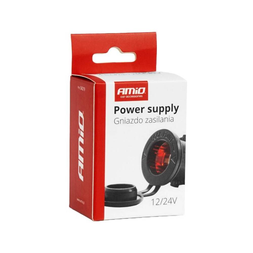 Priza bricheta 12-24V, cu iluminare LED rosu, cu capac, incastrabila, 04219 Amio