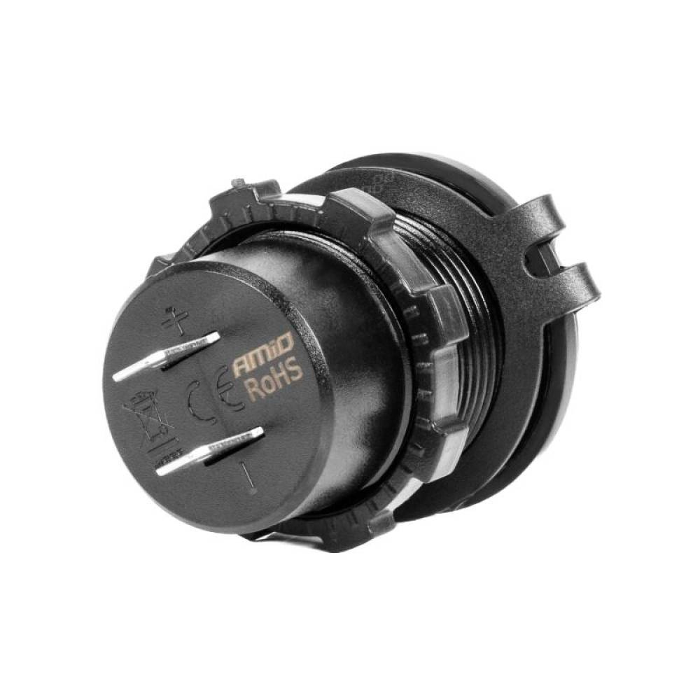 Priza cu 2 USB, 12-24V, 2xUSB QC3.0, cu LED albastru, incastrabila, 04218 Amio
