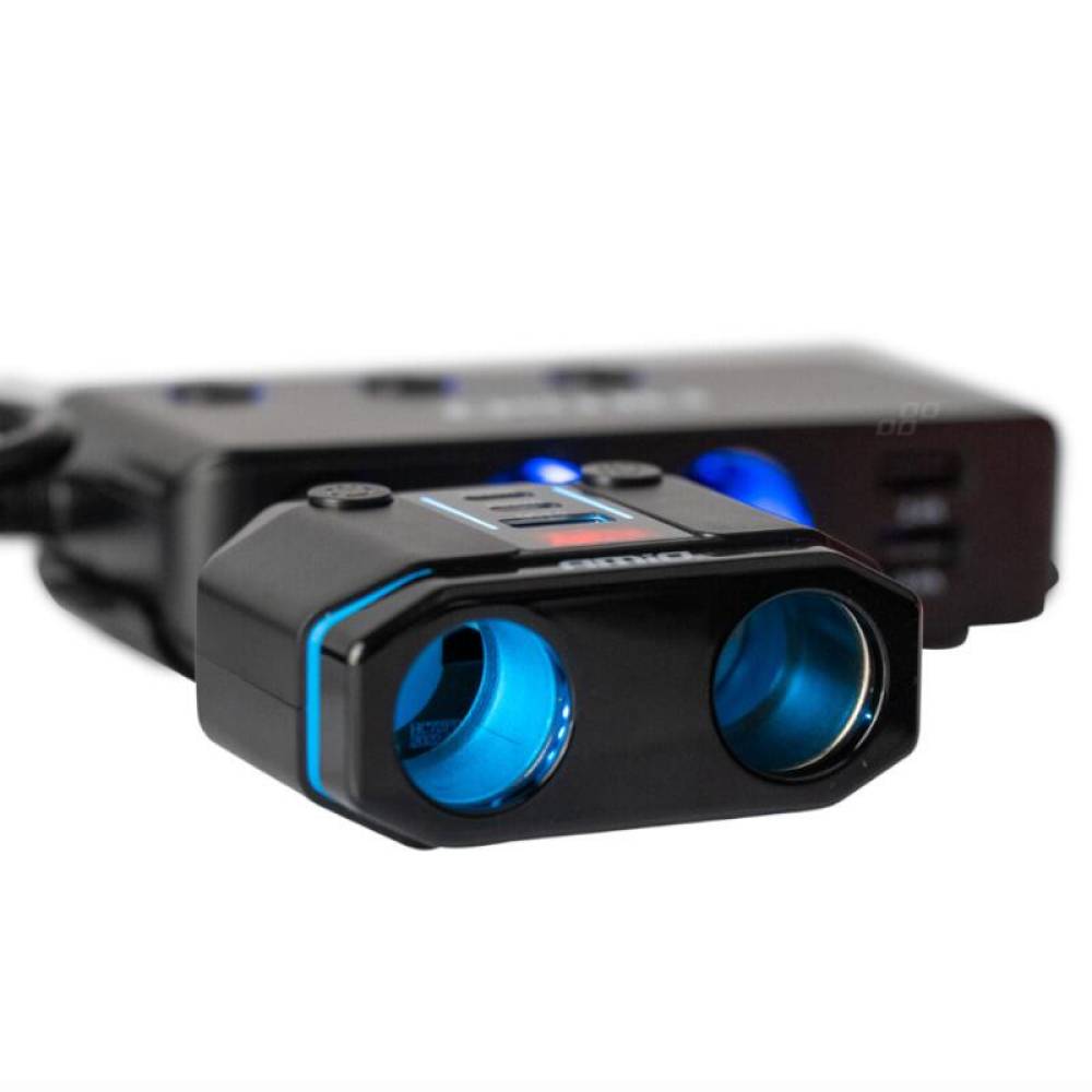 Stecher cu 2 prize, 1xUSB-A QC3.0, 1xUSB-C PD20W si 1xUSB-C PD30W, 12-24V, 200W, cu voltmetru LED, buton control On-Off, rabatabil, 04174 Amio Stecher cu 2 prize, 1xUSB-A QC3.0, 1xUSB-C PD20W si 1xUSB-C PD30W, 12-24V, 200W, cu voltmetru LED, buton control On-Off, rabatabil, 04174 Amio