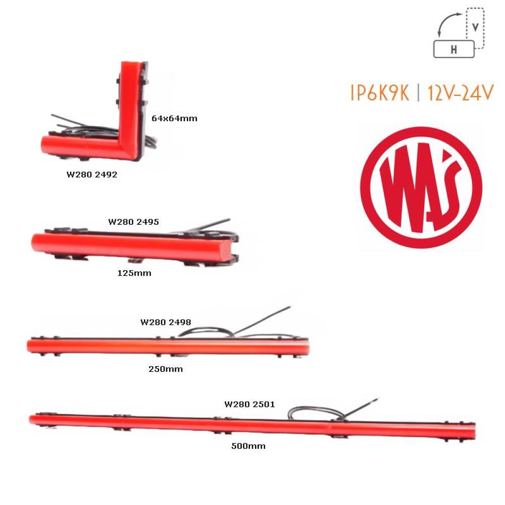 Lampa gabarit 150x18, LED Neon, rosie, pozitie spate, cu suporti prindere, LEGO Contur W280 2495 Was