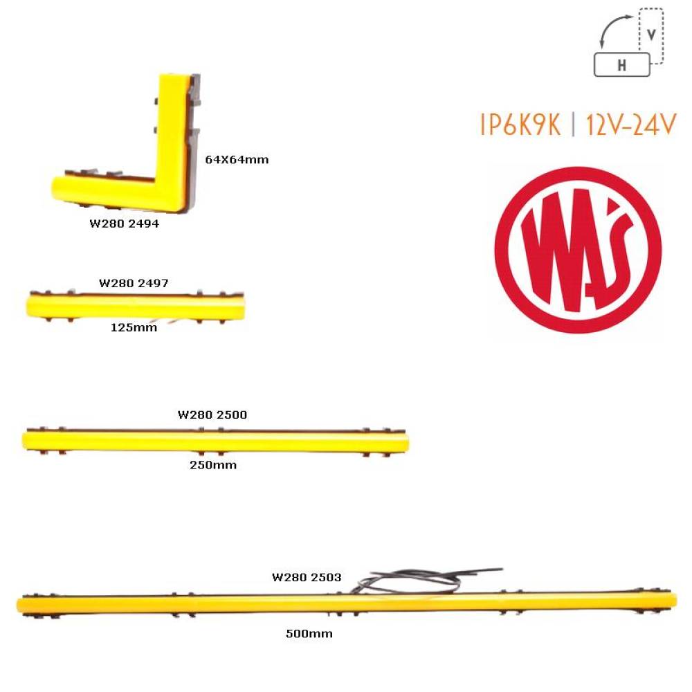 Lampa gabarit 250x18, LED Neon, laterala, galbena, cu suporti prindere, LEGO Contur W280 2500 Was Lampa gabarit 250x18, LED Neon, laterala, galbena, cu suporti prindere, LEGO Contur W280 2500 Was