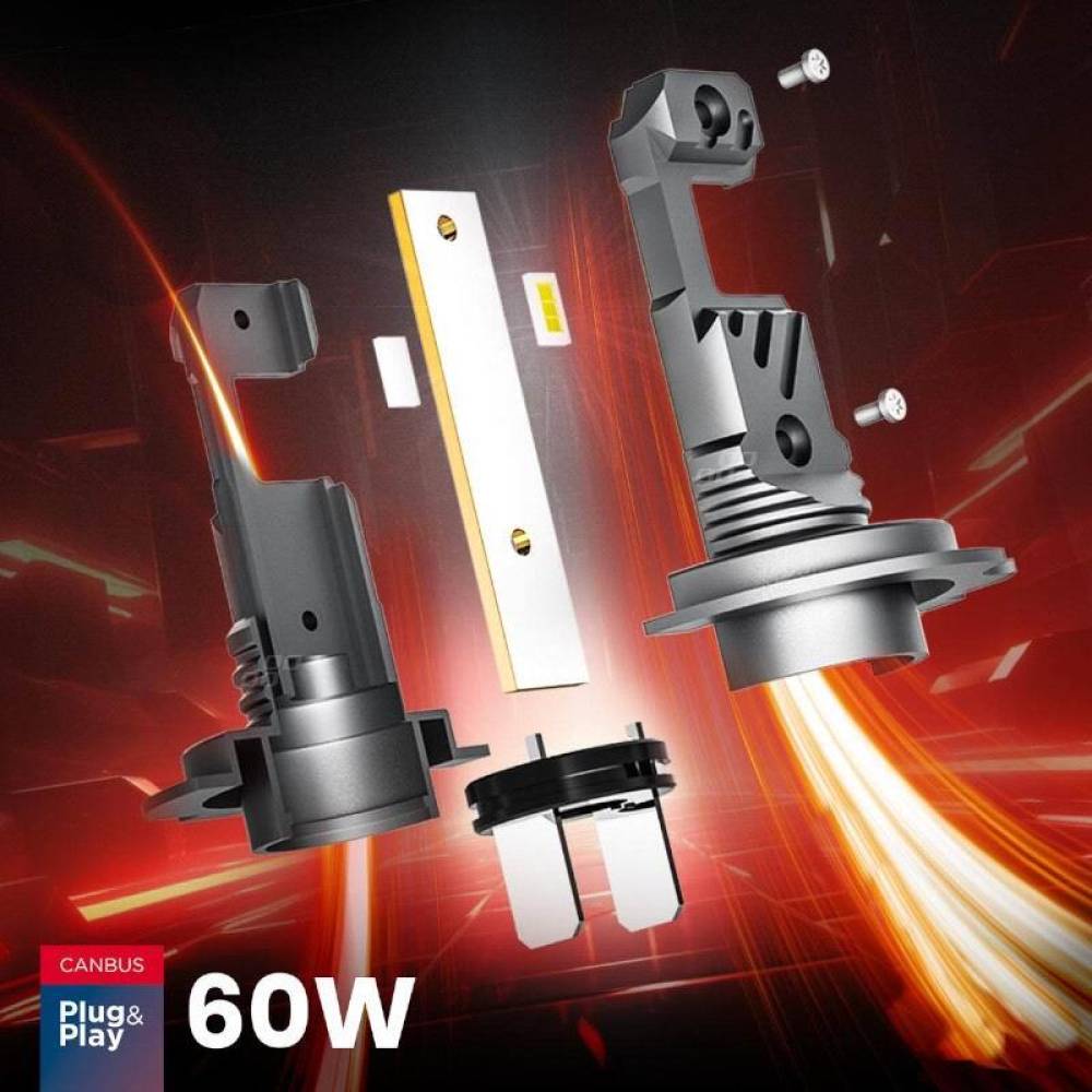 Set 2 becuri H7-H18, LED, 12V, 60W, 5600lm, 6000K, cu ventilator, Canbus, Hybrid 04115 Amio