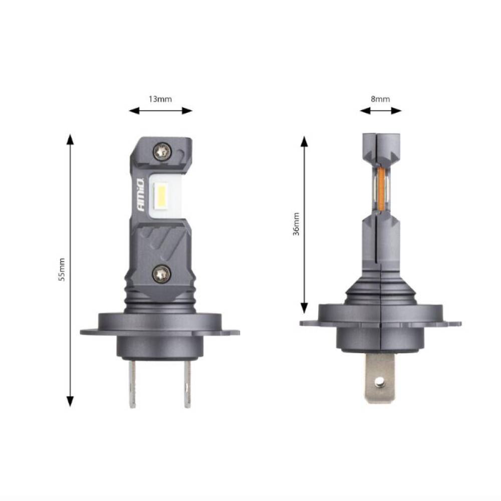 Set 2 becuri H7-H18, LED, 12V, 60W, 5600lm, 6000K, cu ventilator, Canbus, Hybrid 04115 Amio