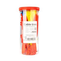 Set 1000 coliere plastic, multicolore, 2.5x100mm, 3.6x150mm, 3.6x200mm, Amio 04318