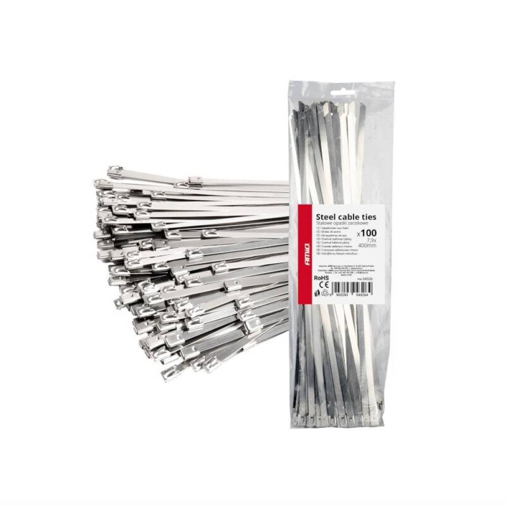 Set 100 coliere metalice, 7.9x400mm, inox, Self Lock Zip Ball, 04326 Amio Set 100 coliere metalice, 7.9x400mm, inox, Self Lock Zip Ball, 04326 Amio