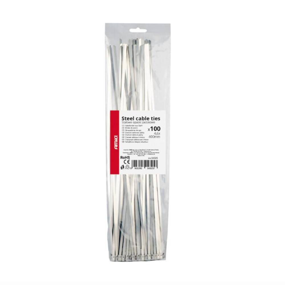 Set 100 coliere metalice, 4.6x400mm, inox, Self Lock Zip Ball, 04325 Amio Set 100 coliere metalice, 4.6x400mm, inox, Self Lock Zip Ball, 04325 Amio