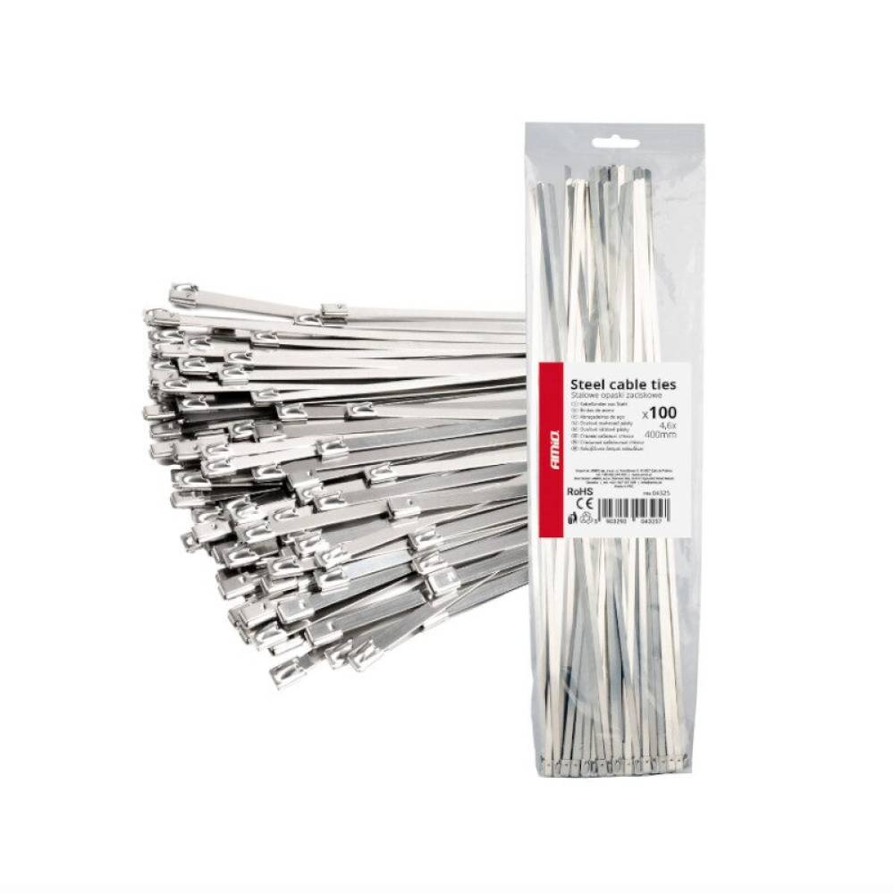 Set 100 coliere metalice, 4.6x400mm, inox, Self Lock Zip Ball, 04325 Amio Set 100 coliere metalice, 4.6x400mm, inox, Self Lock Zip Ball, 04325 Amio