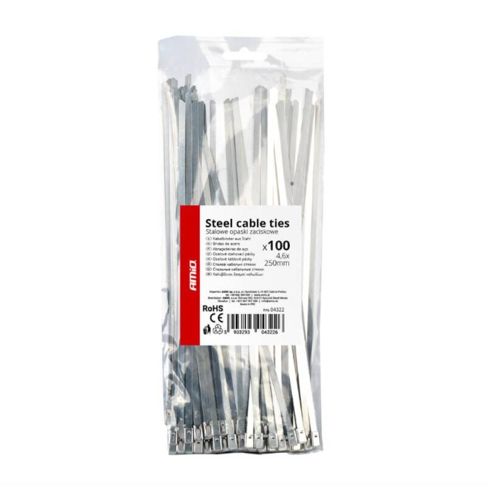 Set 100 coliere metalice, 4.6x250mm, inox, Self Lock Zip Ball, 04322 Amio Set 100 coliere metalice, 4.6x250mm, inox, Self Lock Zip Ball, 04322 Amio