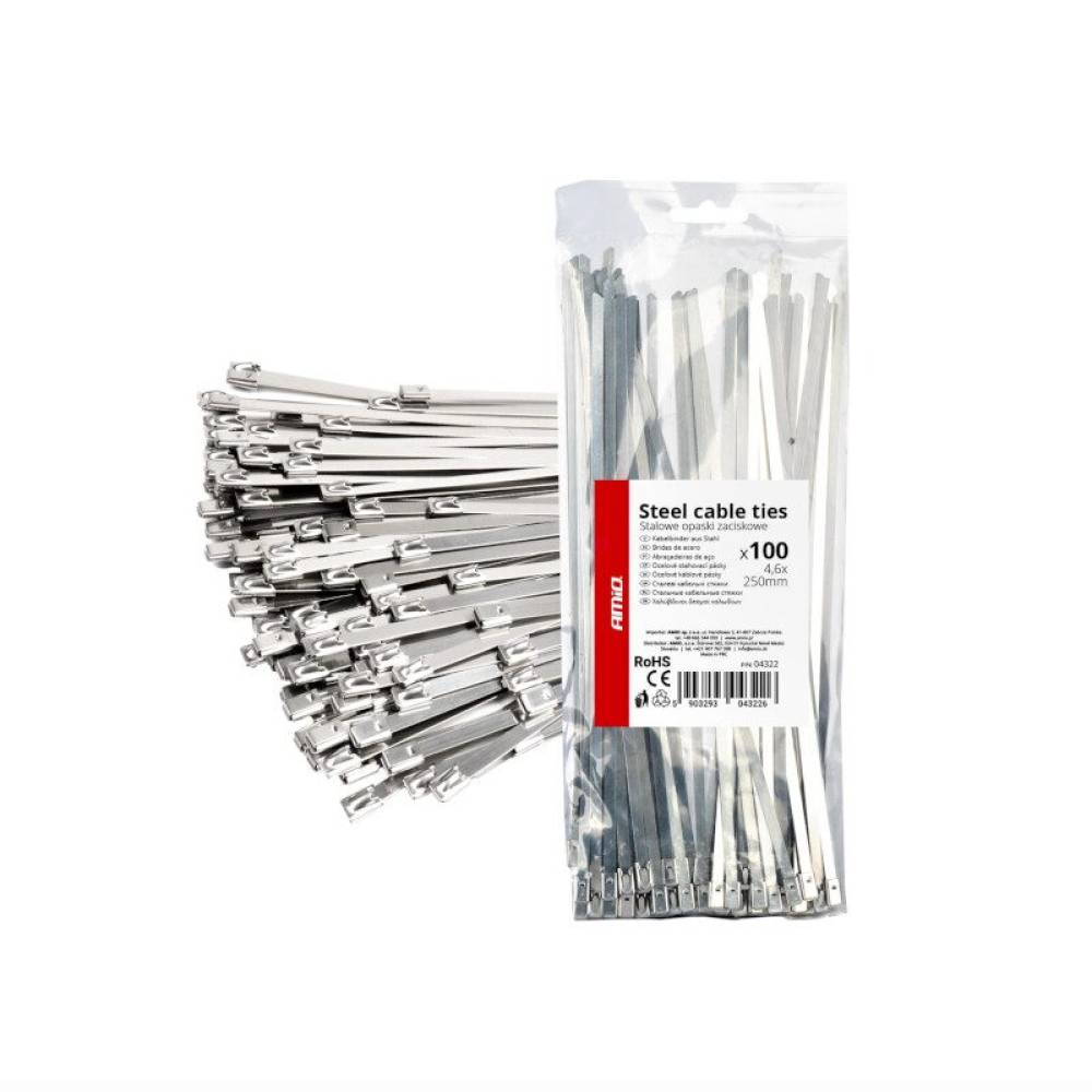 Set 100 coliere metalice, 4.6x250mm, inox, Self Lock Zip Ball, 04322 Amio Set 100 coliere metalice, 4.6x250mm, inox, Self Lock Zip Ball, 04322 Amio