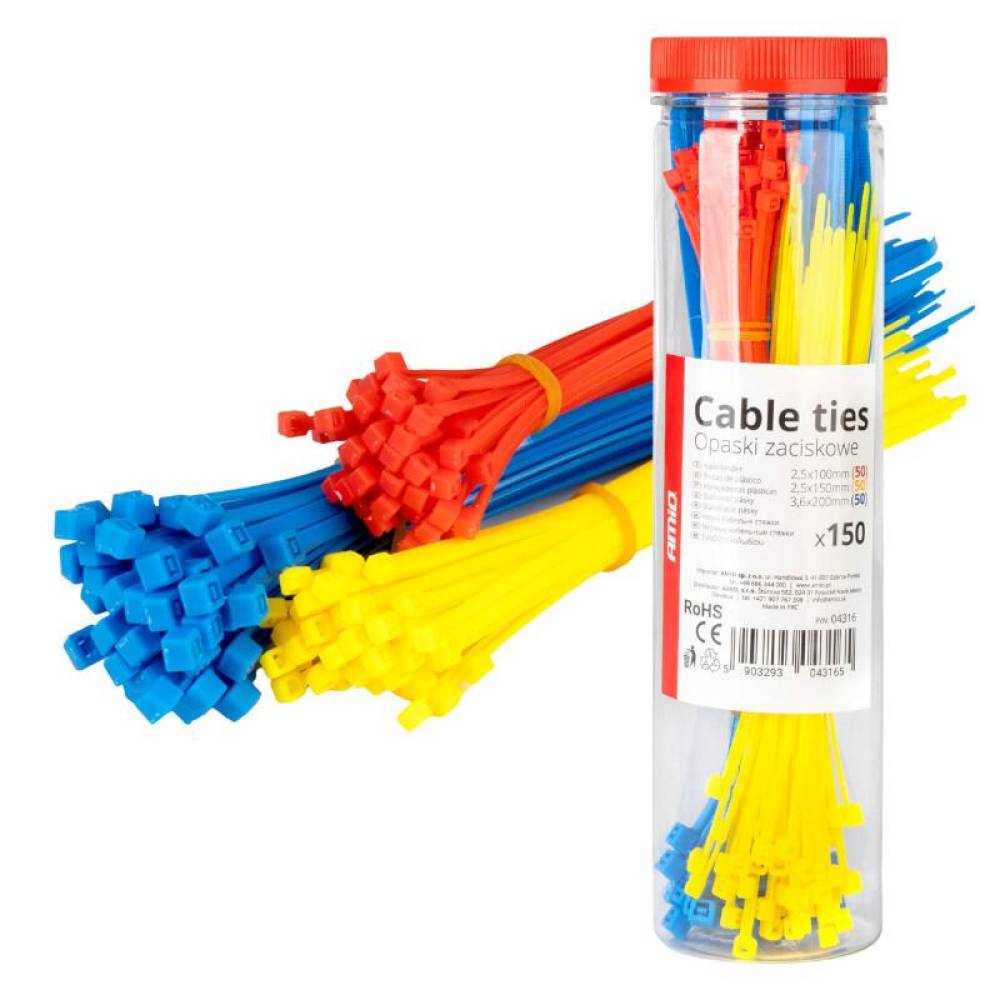 Set 150 coliere plastic, multicolore, 2.5x100mm, 2.5x150mm, 3.6x200mm, 04316 Amio Set 150 coliere plastic, multicolore, 2.5x100mm, 2.5x150mm, 3.6x200mm, 04316 Amio