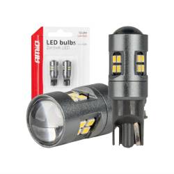 Set 2 becuri T10, 16 LED-uri, SMD 2016, 12-24V, W5W, 5500K, cu lupa, Canbus, 04234 Amio