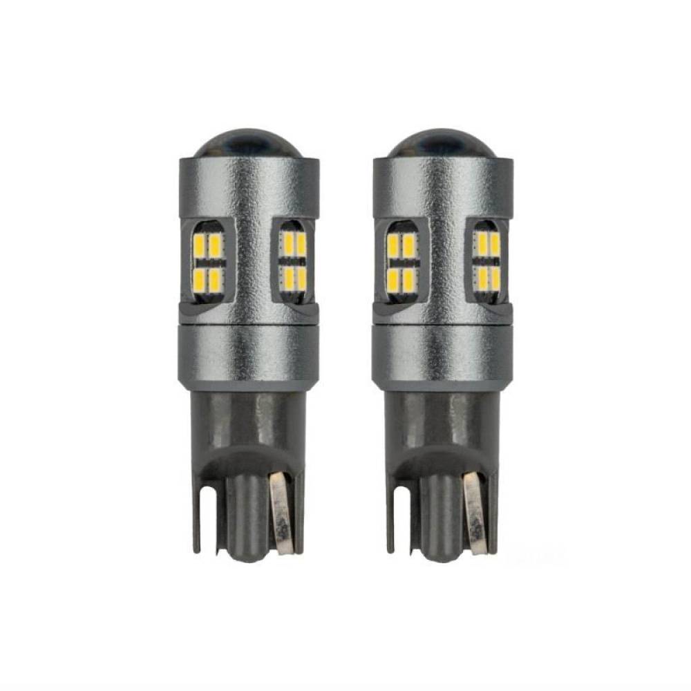 Set 2 becuri T10, 16 LED-uri, SMD 2016, 12-24V, W5W, 5500K, cu lupa, Canbus, 04234 Amio
