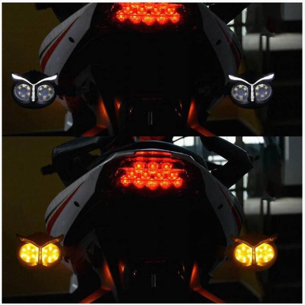 Set lampi pozitie si semnalizare moto, scuter, LED, tip bufnita, lumina alba si galbena, \Art ZC-Motoy