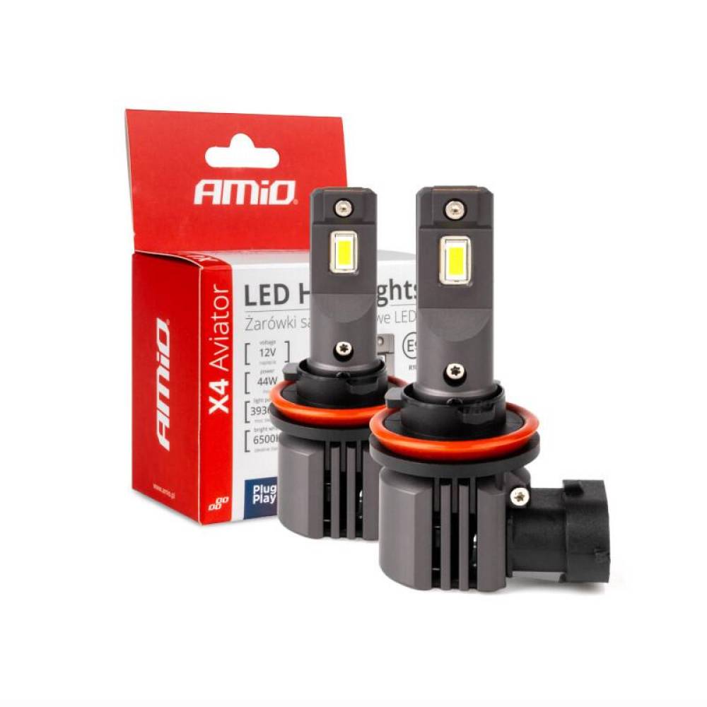 Set 2 becuri H8, H9, H11, H16, LED, 12V, 44W, 3936lm, 6500K, cu ventilator, Canbus, X4 Aviator 03765 Amio