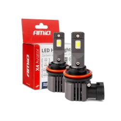 Set 2 becuri H8, H9, H11, H16, LED, 12V, 44W, 3936lm, 6500K, cu ventilator, Canbus, X4 Aviator 03765 Amio