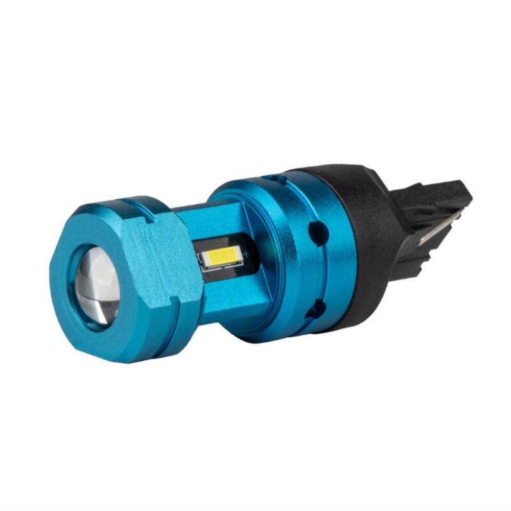 Set 2 becuri semnalizare T20, LED CSP, 12-24V, 7440 W21W, cu lupa, Canbus, alb, 04254 Amio