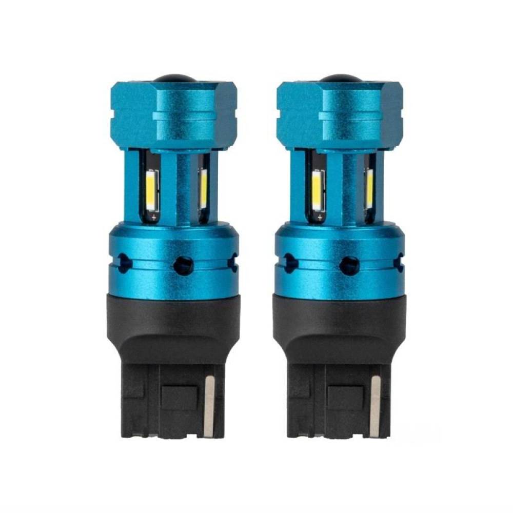 Set 2 becuri semnalizare T20, LED CSP, 12-24V, 7440 W21W, cu lupa, Canbus, alb, 04254 Amio