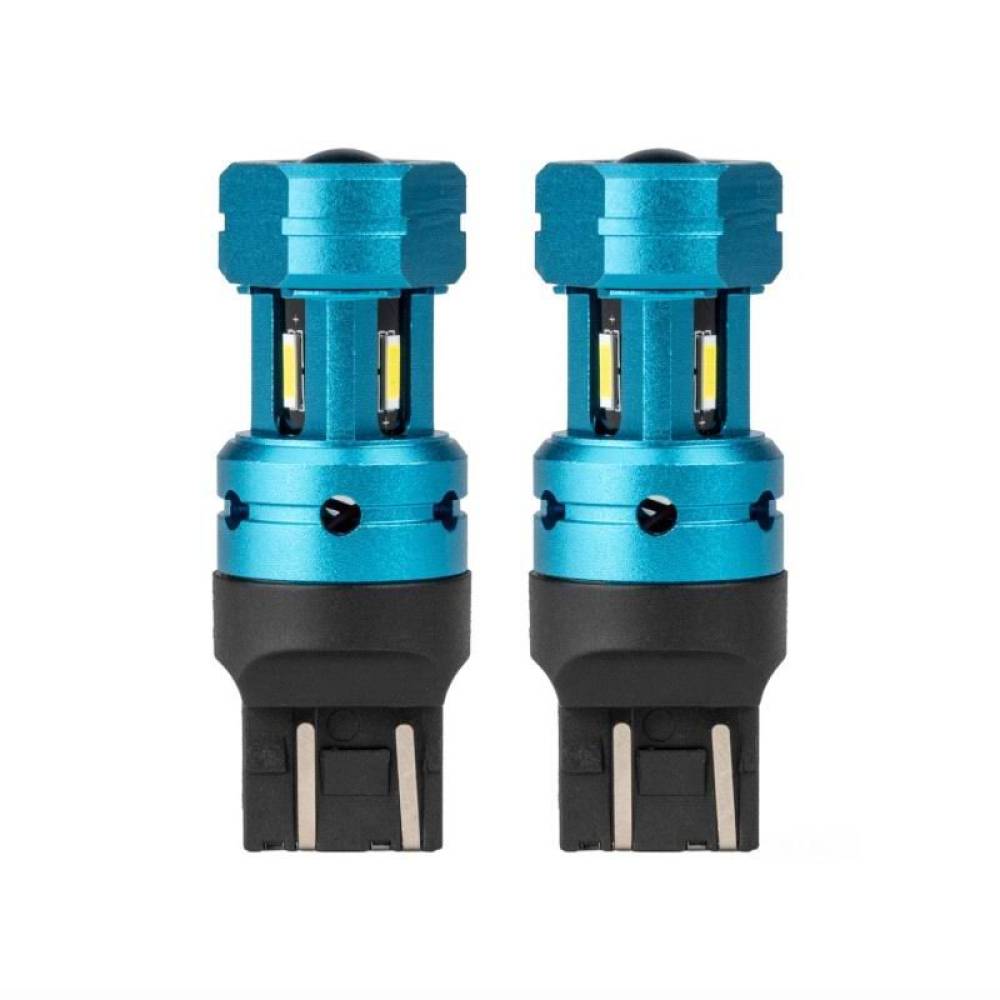 Set 2 becuri pozitie frana T20, LED CSP, 12-24V, 7443 W21/5W, cu lupa, Canbus, alb, 04255 Amio