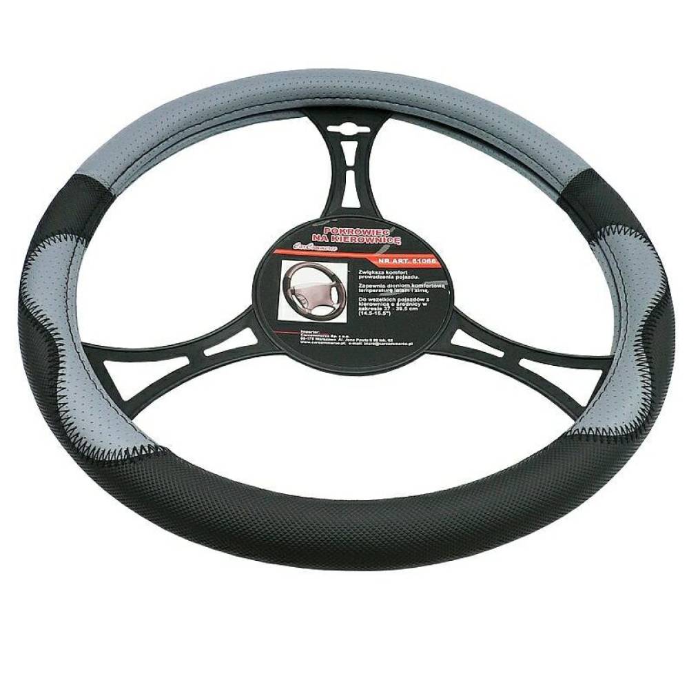 Husa volan 37-39cm, piele ecologica, perforata, negru cu gri Luxury Carco 61068