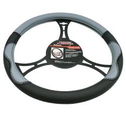 Husa volan 37-39cm, piele ecologica, perforata, negru cu gri Luxury Carco 61068
